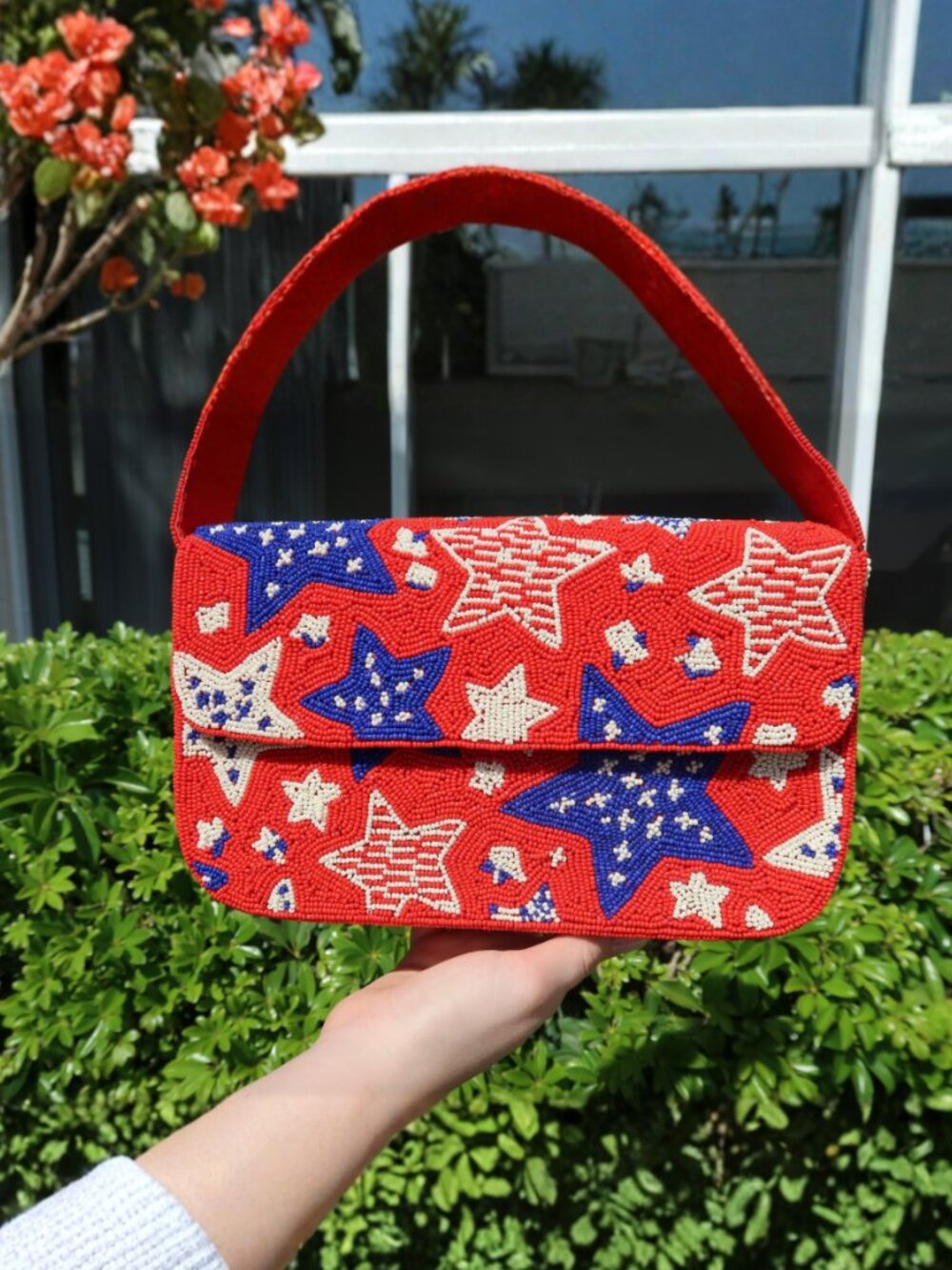 Beaded American Flag Star Shoulder Bag | Beaded Summer Shoulder Purse